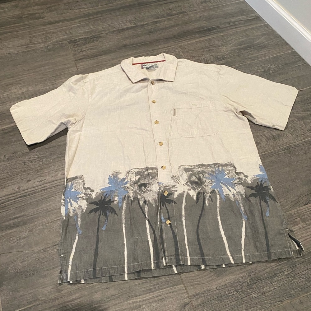 Columbia Palm Print Button Down Shirt Short Sleeve 100% Cotton Size XL